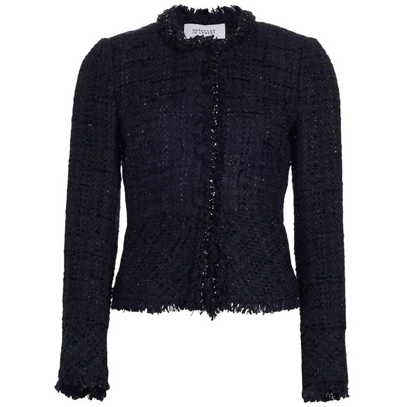 NEW 10 Crosby Derek Lam Elizabeth Tweed Jacket Black/Navy {$695} Sparkle Beads 6 - Picture 1 of 14